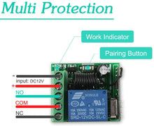 Load image into Gallery viewer, DC 12V 1CH 433Mhz RF Relay Smart Wireless Remote Control Light Switch, 2 Transmitters with 2 Relay Receiver