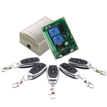 Load image into Gallery viewer, AC/DC 12V 24V 2CH RF Relay Wireless Remote Control Light Switch Garage Door Remote Opener 433Mhz,5 Transmitter with 1pc Relay Receiver