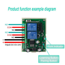 Load image into Gallery viewer, AC/DC 12V 24V 2CH RF Relay Wireless Remote Control Light Switch Garage Door Remote Opener 433Mhz,5 Transmitter with 1pc Relay Receiver