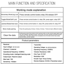 Load image into Gallery viewer, AC/DC 12V 24V 2CH RF Relay Wireless Remote Control Light Switch Garage Door Remote Opener 433Mhz,5 Transmitter with 1pc Relay Receiver