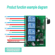 Load image into Gallery viewer, 4 CH AC DC12V 24V 433MHz Remote Relay Module Wireless RF Switch,5 Transmitter and 1 Receiver