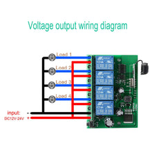 Load image into Gallery viewer, 4 CH AC DC12V 24V 433MHz Remote Relay Module Wireless RF Switch,5 Transmitter and 1 Receiver