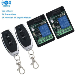 DC 12V 1CH 433Mhz RF Relay Smart Wireless Remote Control Light Switch, 2 Transmitters with 2 Relay Receiver
