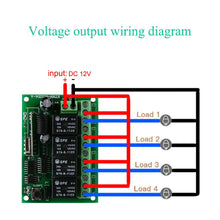 Load image into Gallery viewer, Universal 12V 4CH Wireless Relay Remote Module Switch RF 433Mhz, with Smart Remote Control Key, 4 transmitters, 2 receivers, Used for DIY Modification of Garage Doors, Electric Doors, etc.

