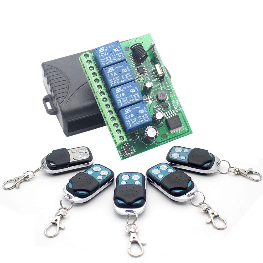 4 CH AC DC12V 24V 433MHz Remote Relay Module Wireless RF Switch,5 Transmitter and 1 Receiver