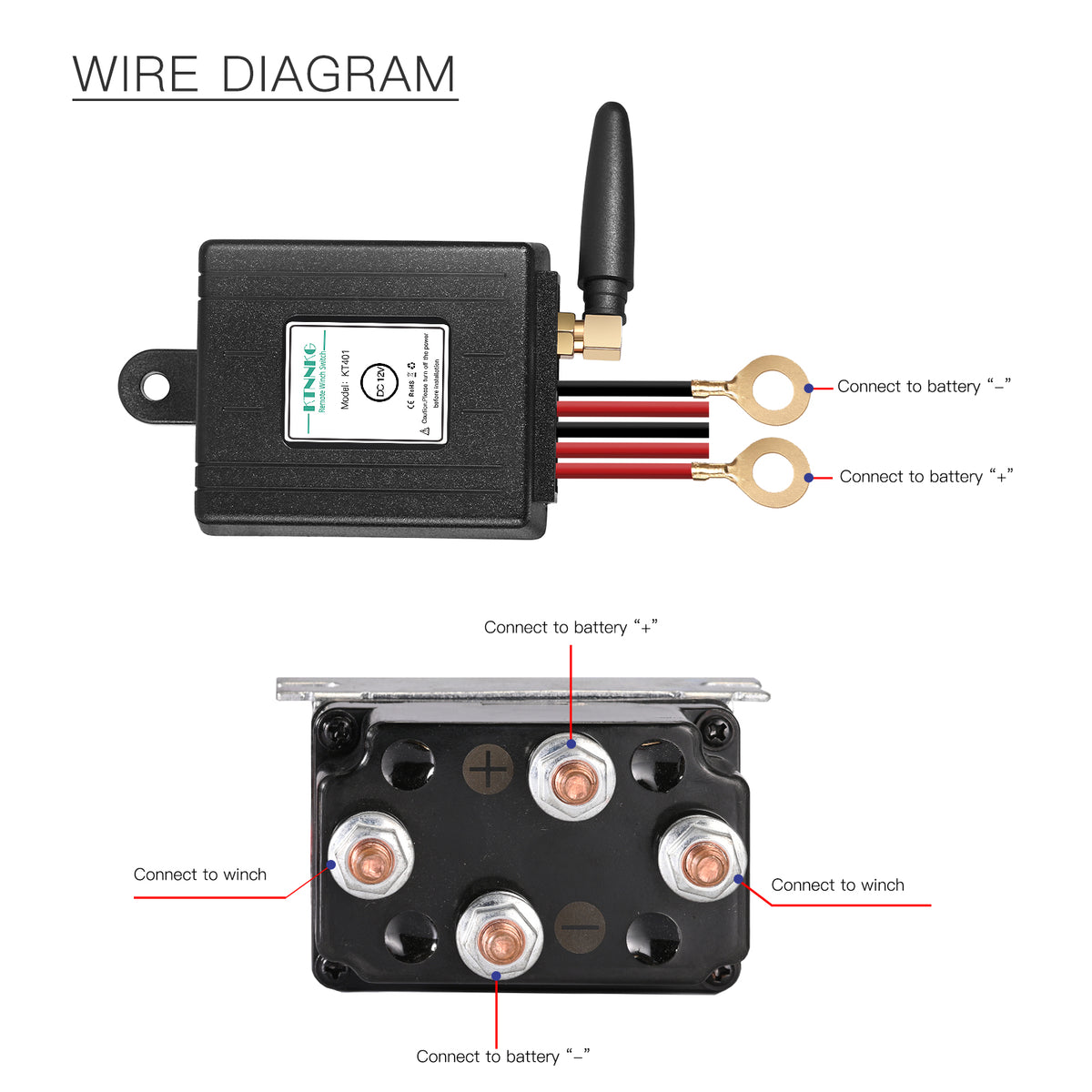 KTNNKG 250A Remote Control Winch Switch, 12V Solenoid Relay Contactor